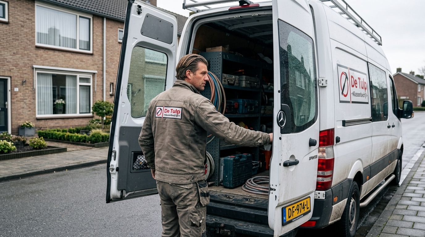 Vakman haalt gereedschap uit de bedrijfsbus van Klussenbedrijf De Tulp